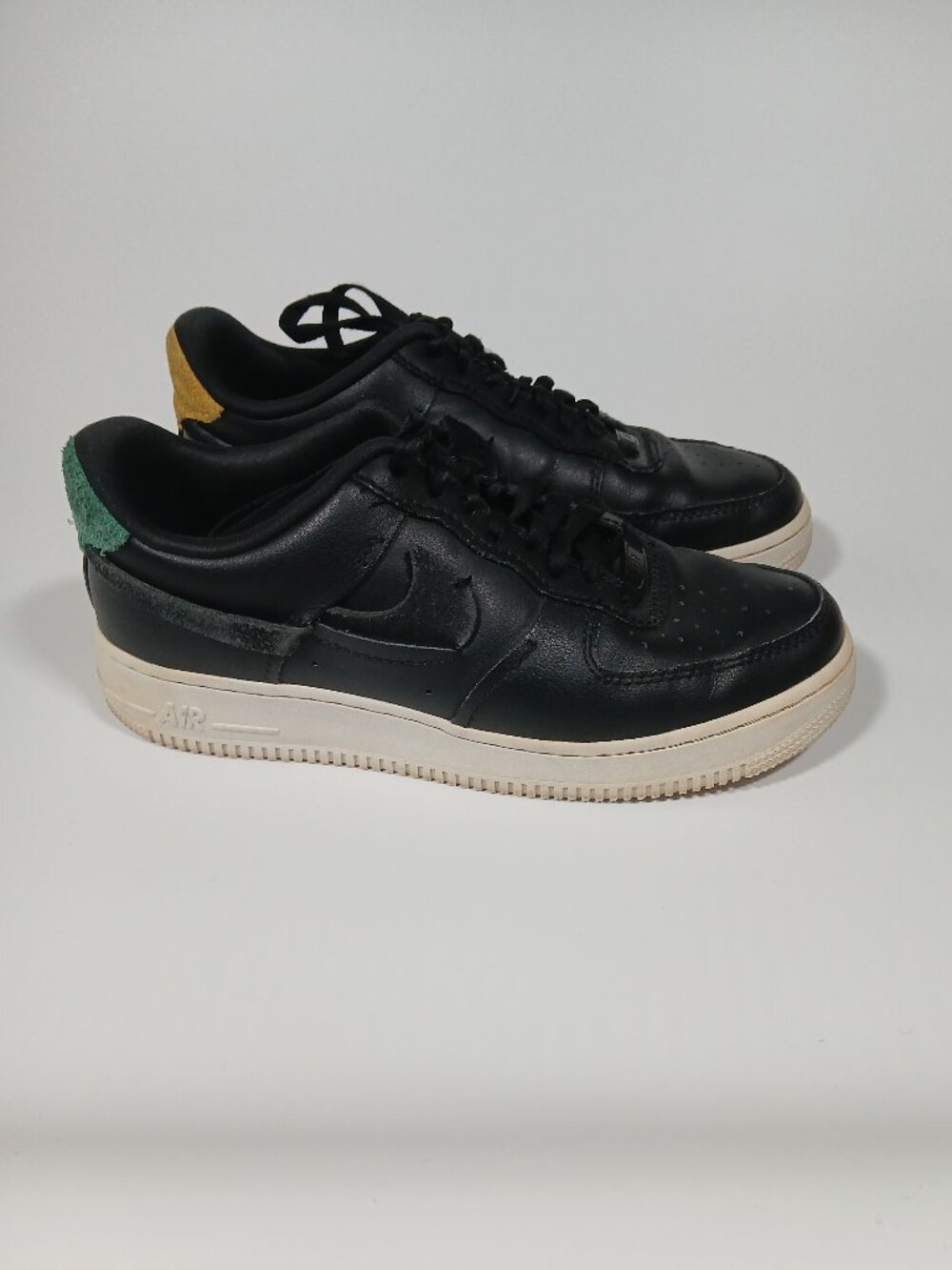Nike Air Force 1 LX Black Green & Yellow Mismatch Sneakers 9 Woman's